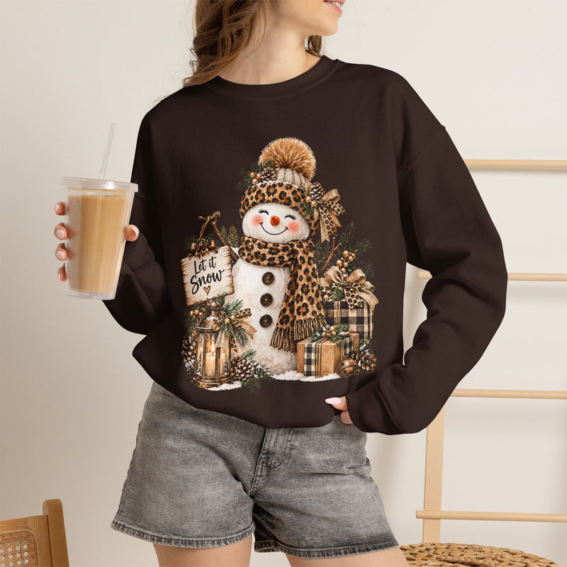 Leopard Snowman Crewneck Sweatshirt — Cozy Holiday Winter Christmas Graphic