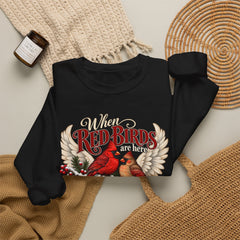 Red Birds Are Angels Crewneck Sweatshirt — Memorial Cardinal Tribute Sweater- Christmas Vibes
