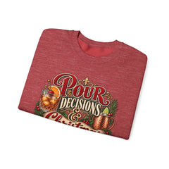 "Pour Decisions & Christmas Traditions" Holiday Christmas Sweatshirt Crewneck