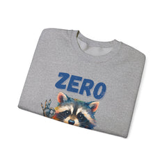 Crewneck Sweatshirt — "Zero Fluffs Given" Raccoon Holiday Gildan Crewneck