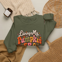 Pumpkin Era Crewneck Sweatshirt — "Living My Pumpkin Era" Fall Graphic Sweatshirt