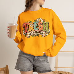 Fresh as a Daisy Crewneck Sweatshirt – Retro Spring Floral Graphic