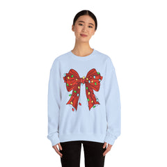 Festive Christmas Bow with Lights, Crewneck Sweatshirt, Holiday Sweatshirt, Winter Fashion, Christmas Apparel