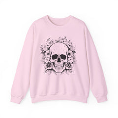 Skull & Floral Crewneck Sweatshirt — Gothic Skull with Flowers Graphic - Halloween