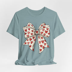 Heart Bow T-Shirt — Cute Valentine’s Day Tee with Red Heart Pattern