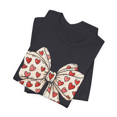 Heart Bow T-Shirt — Cute Valentine’s Day Tee with Red Heart Pattern