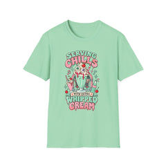 T-Shirt — "Serving Chills" Retro Dessert Graphic Tee (Extra Whipped Cream) - BP - Halloween