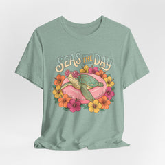 Seas the Day Turtle Tee — Vintage Floral Beach T-Shirt