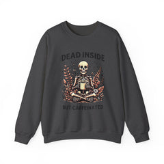 Skeleton Coffee Sweatshirt, Dead Inside But Caffeinated Crewneck, Halloween Gift, Unisex Fall Apparel, Cozy Lounge Wear
