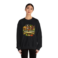 Love Dogs Crewneck Sweatshirt — Cute Paw Print & Dog Portraits Graphic