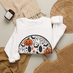 Halloween Smiley Sweatshirt — Pumpkin & Ghost Spooky Face Crewneck
