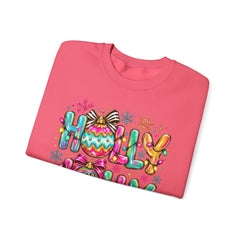 Holly Jolly Crewneck Gildan Sweatshirt — Colorful Christmas Ornament Holiday Sweater