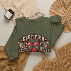 Certified Heartbreaker Crewneck Sweatshirt — Vintage Racing Winged Valentines Heart Graphic