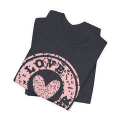 Heart Stamp Tee — Pink 'Love More' Graphic T-Shirt