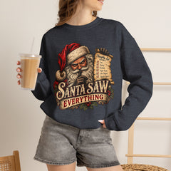 Santa Saw Everything Crewneck Sweatshirt — Vintage Naughty or Nice Christmas Sweater