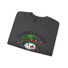 "I'm Having a Meltdown" Beautiful Melting Snowman Christmas Gildan Crewneck