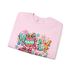Holly Jolly Crewneck Gildan Sweatshirt — Colorful Christmas Ornament Holiday Sweater