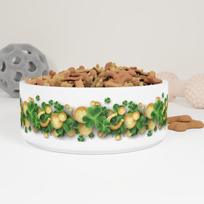 St. Patrick's Day Pet Bowl - Festive Shamrocks, Coins & Horseshoes Design for Dogs and Cats