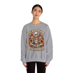 Skeleton Coffee Sweatshirt, Dead Inside But Caffeinated Crewneck, Halloween Gift, Unisex Fall Apparel, Cozy Lounge Wear