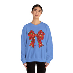 Festive Christmas Bow with Lights, Crewneck Sweatshirt, Holiday Sweatshirt, Winter Fashion, Christmas Apparel
