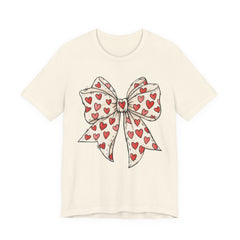 Heart Bow T-Shirt — Cute Valentine’s Day Tee with Red Heart Pattern