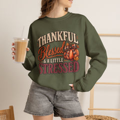 "Thankful, Blessed & a Little Stressed" Fall Pumpkin Sweatshirt