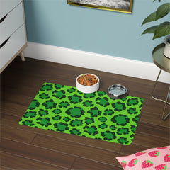 Modern Camo Pet Food Mat - 12x18 Green Leopard Design