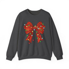 Festive Christmas Bow with Lights, Crewneck Sweatshirt, Holiday Sweatshirt, Winter Fashion, Christmas Apparel