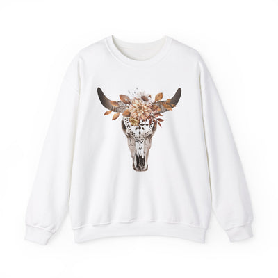 Carved Bull Skull & Fall Flowers Sweatshirt
