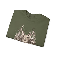 Deer Mandala Crewneck Sweatshirt — Vintage Stag Floral Graphic