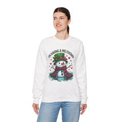"I'm Having a Meltdown" Beautiful Melting Snowman Christmas Gildan Crewneck