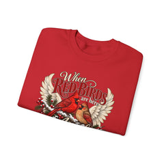 Red Birds Are Angels Crewneck Sweatshirt — Memorial Cardinal Tribute Sweater- Christmas Vibes