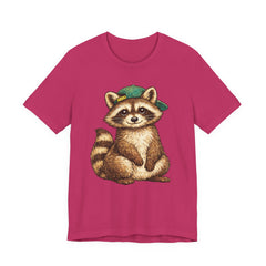 Cute Raccoon Graphic Tee — Adorable Cartoon Raccoon with Green Cap