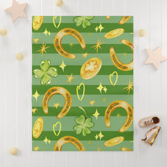 St. Patrick's Day Soft Fleece Dog Blanket - Gold Coins & Shamrock Design