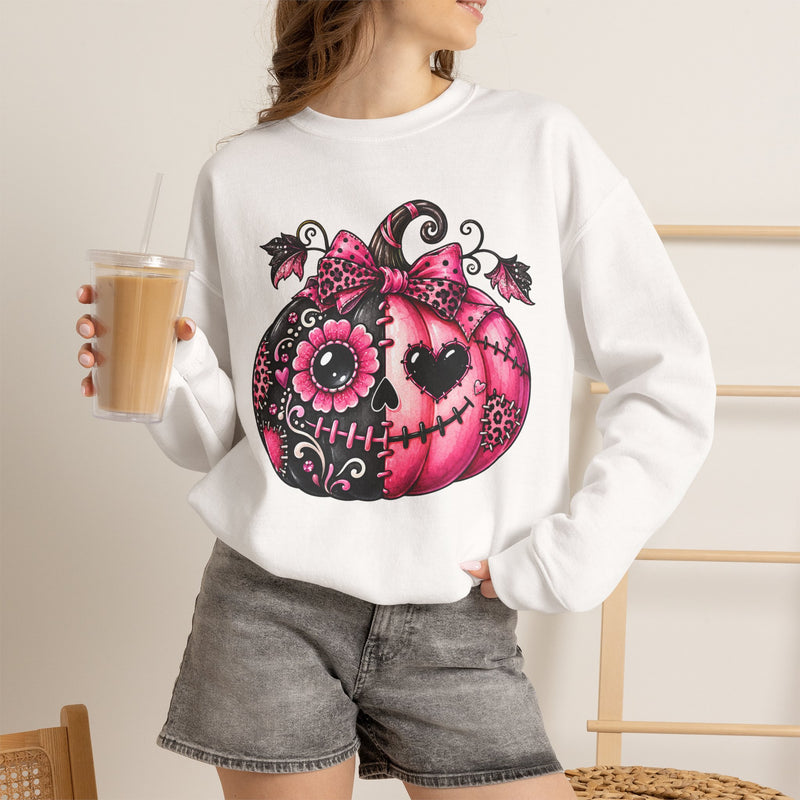 Pink Sugar Skull Pumpkin Sweatshirt ~ Halloween Vibes
