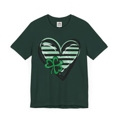 St. Patrick's Day Heart Tee - Unisex Jersey Short Sleeve Shirt with Clover Design