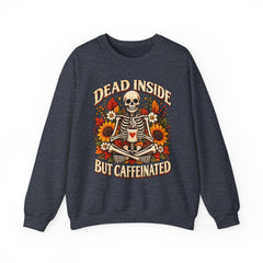 Skeleton Coffee Sweatshirt, Dead Inside But Caffeinated Crewneck, Halloween Gift, Unisex Fall Apparel, Cozy Lounge Wear