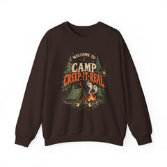 Camp Creep-It-Real Sweatshirt — Retro Spooky Camping Crewneck - Halloween Vibes