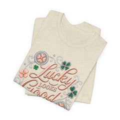 Lucky Looks Good On Me T‑Shirt — St. Patrick’s Day Clover Graphic Tee