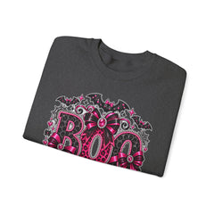 BOO Halloween Crewneck Sweatshirt — Pink Gothic Bat & Floral Design