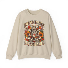 Skeleton Coffee Sweatshirt, Dead Inside But Caffeinated Crewneck, Halloween Gift, Unisex Fall Apparel, Cozy Lounge Wear