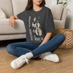 FB Rockstar Dog Unisex T-Shirt - Deaf Dogs Definitely Rock White Upright Bass Design