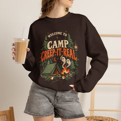 Camp Creep-It-Real Sweatshirt — Retro Spooky Camping Crewneck - Halloween Vibes