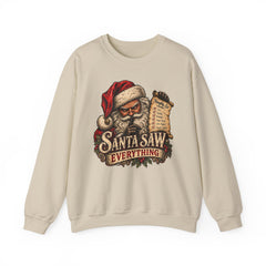 Santa Saw Everything Crewneck Sweatshirt — Vintage Naughty or Nice Christmas Sweater