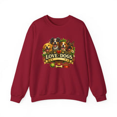Love Dogs Crewneck Sweatshirt — Cute Paw Print & Dog Portraits Graphic