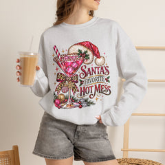 "Santa's Favorite Hot Mess" Sparkle Martini Holiday Christmas Crewneck