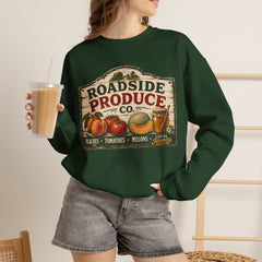 Roadside Produce Co. Crewneck Sweatshirt — Vintage Farmstand Graphic- Southern Heritage