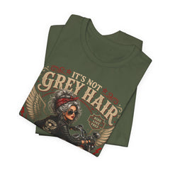 It's Not Grey Hair It's Wisdom Glitter T-Shirt — Vintage Skull & Rose Biker Tee for Women & Men