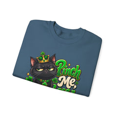 St. Patrick’s Black Cat Sweatshirt  "Pinch Me, Lose a Finger" Graphic Crewneck