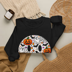 Halloween Smiley Sweatshirt — Pumpkin & Ghost Spooky Face Crewneck